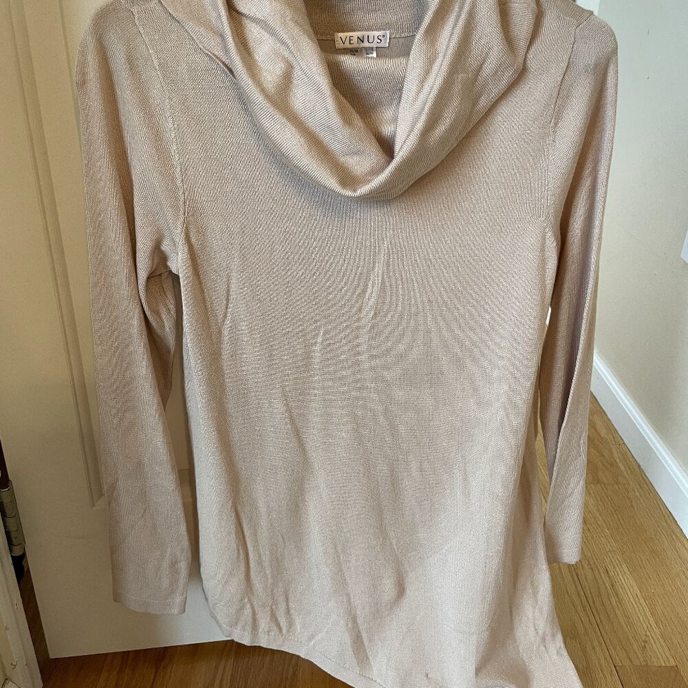 Venus Beige Cowl Neck Light Sweater with Asymmetrical bottom size S
